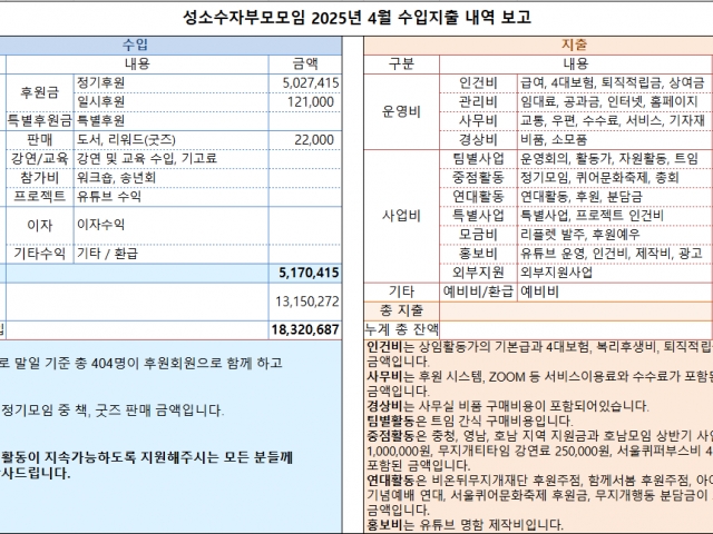 2025년 4월 수입지출내역 보고